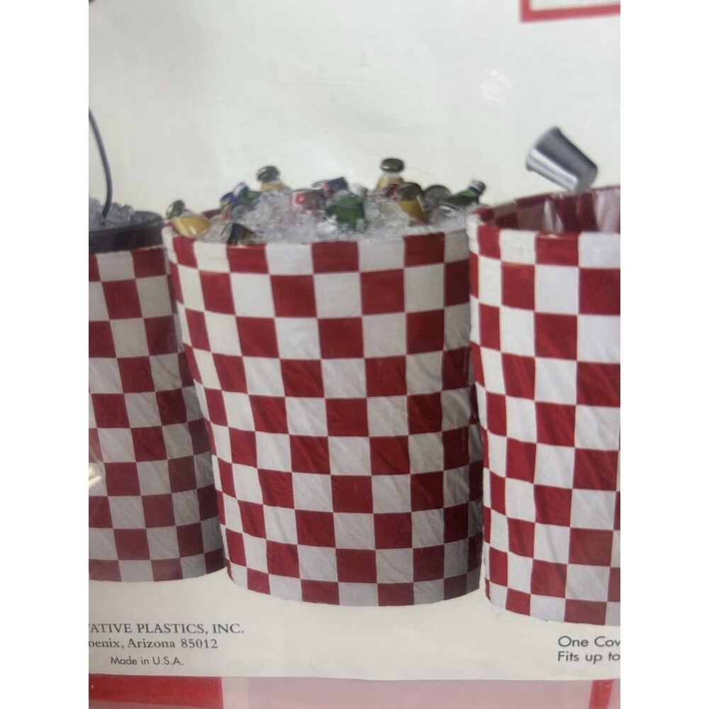 Classy Covers Trash Can Cover Red White Check Party Picnic 40 Gallon USA - Picture 12 of 12